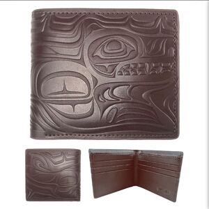 Native Northwest Paul Windsor, Haisla, Heiltsuk Leather Embossed wallet Brown